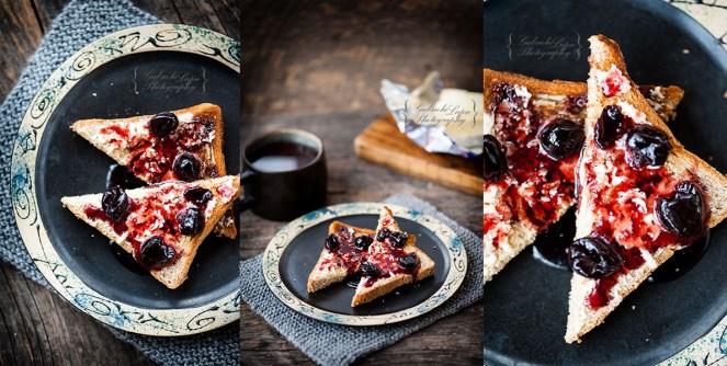 breakfast tea and toast with butter and jam